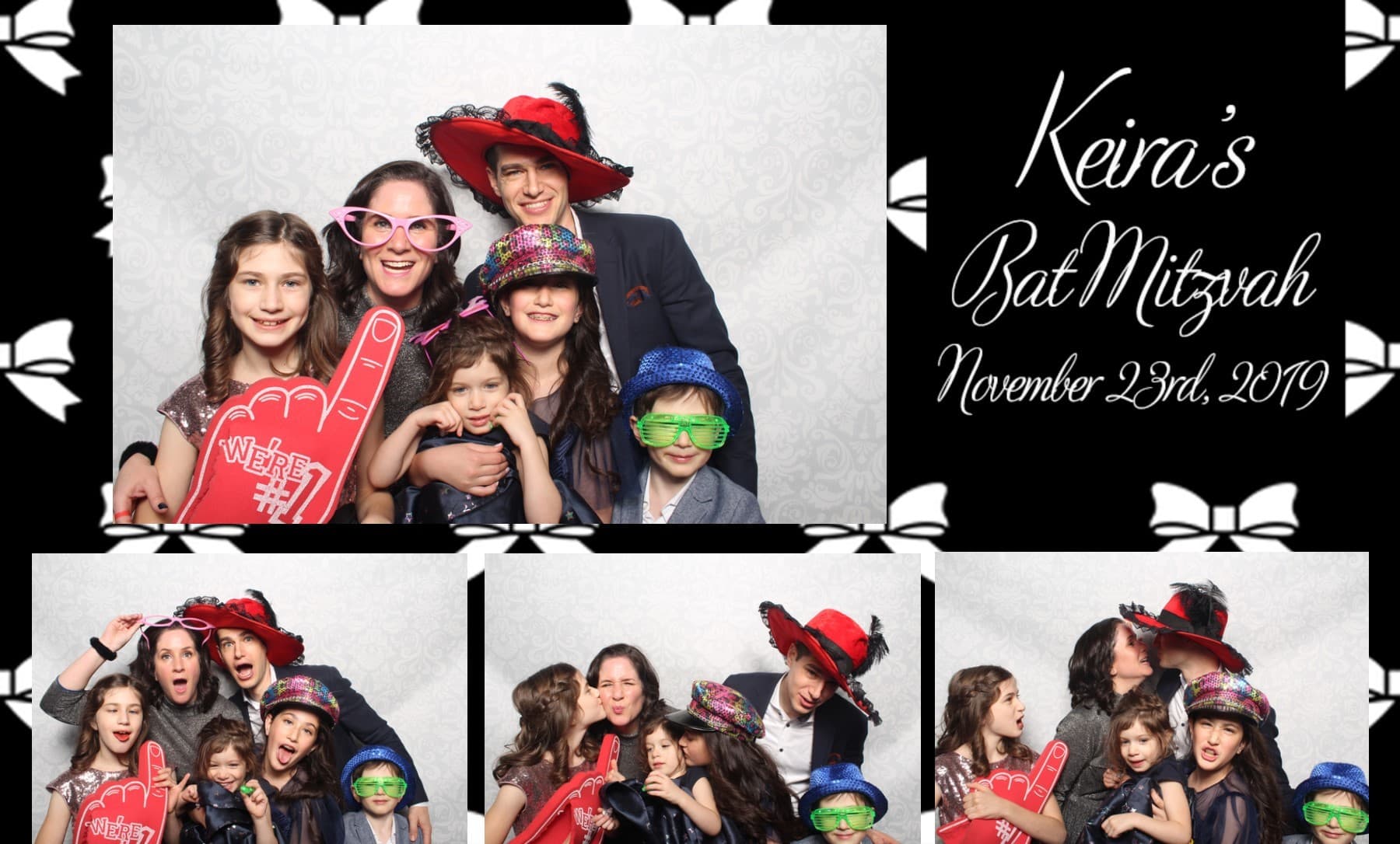 Friends celebrating with photo booth props