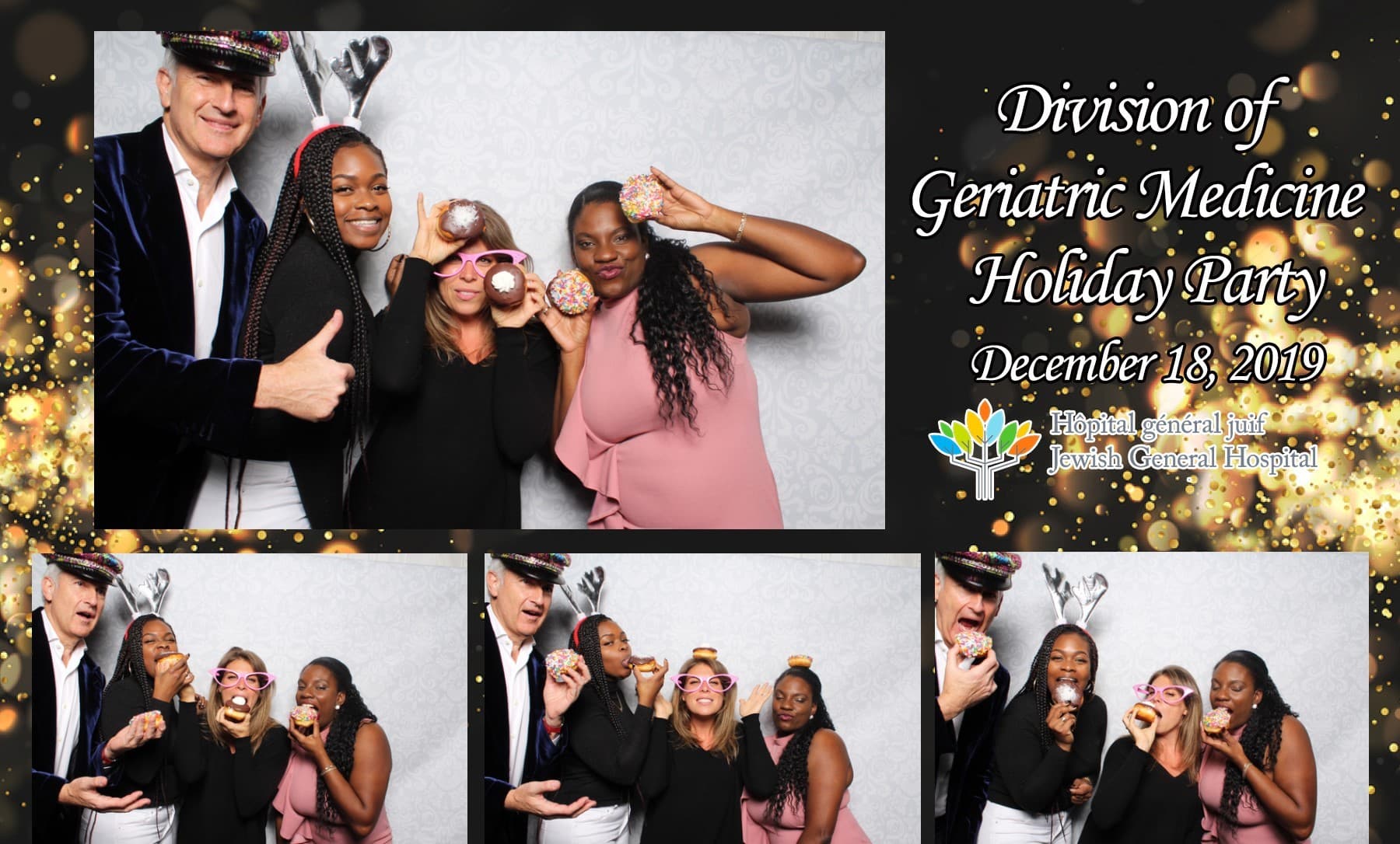Guests with props at a corporate holiday booth