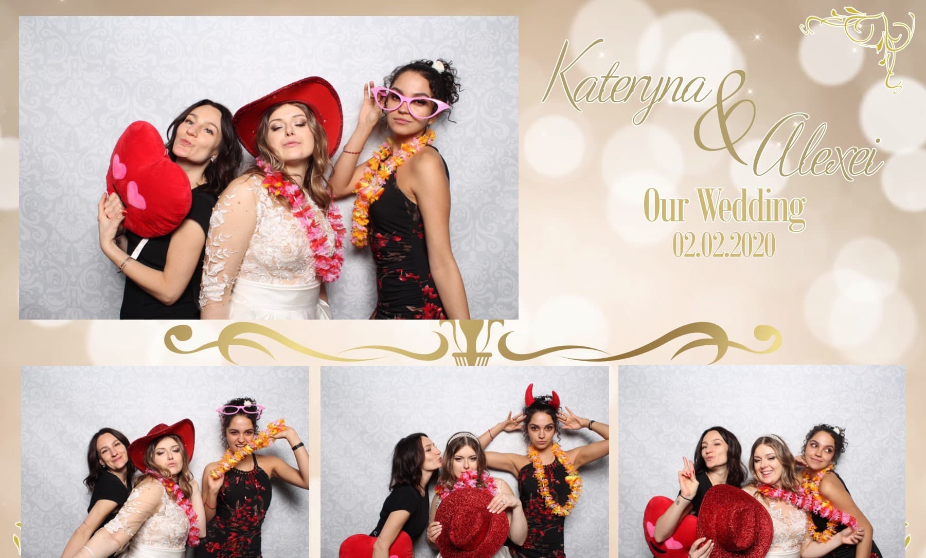 Wedding photo booth print layout with gold accents