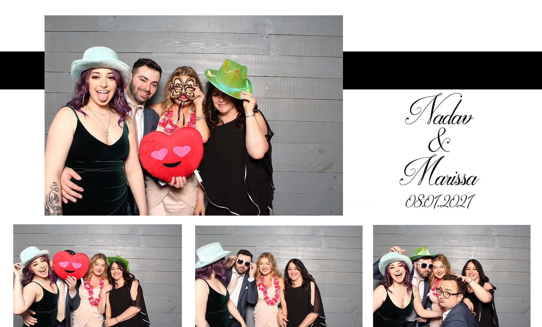 Wedding photo booth print with rustic wood backdrop